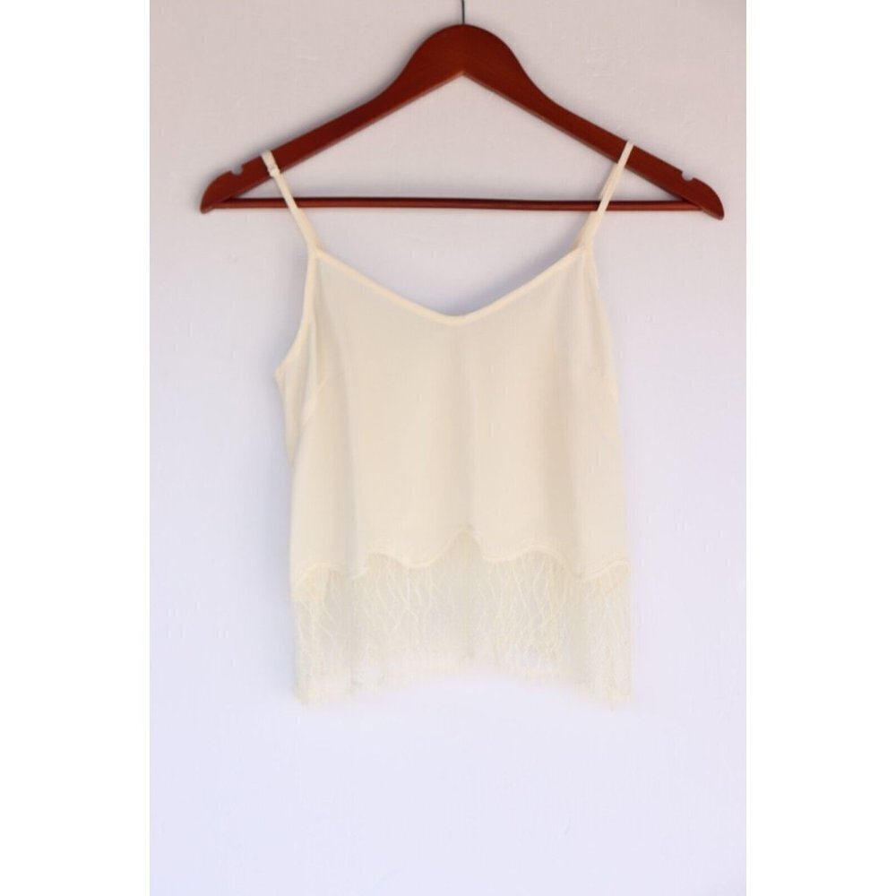 Wilfred Aritzia Women's Size XS Ivory Chimere Camisole Silk Lace Trim Tank Top